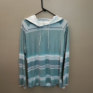 Men's Long Sleeve Teal Hooded Striped Shirt